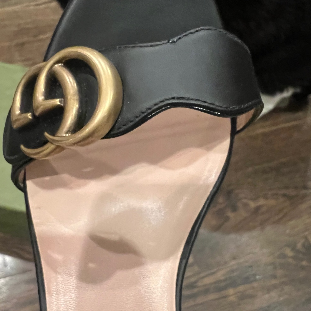 Gucci Marmont Leather GG Block-Heel Sandals